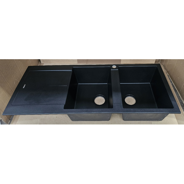 Oliveri Santorini Double Bowl Topmount Sink with Left Hand Drainer Matte Black ST-MB1517-OF