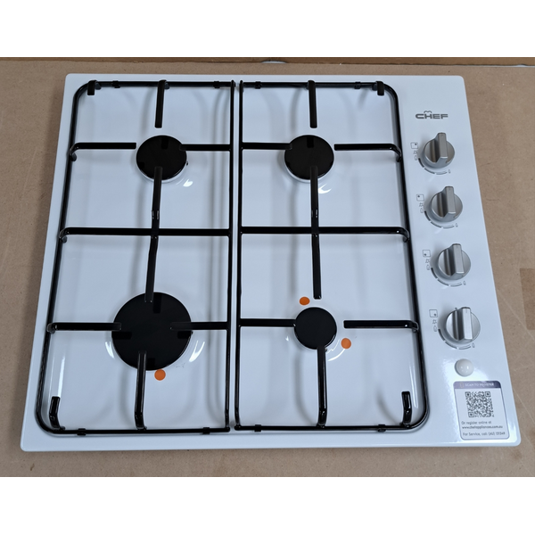 Chef 60cm Natural Gas Battery Ignition Cooktop White CHG642WC