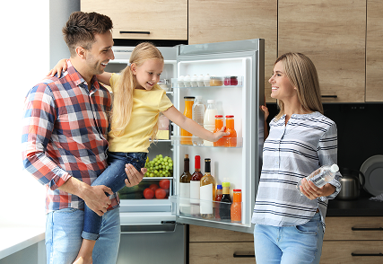 Family choosing a new appliance